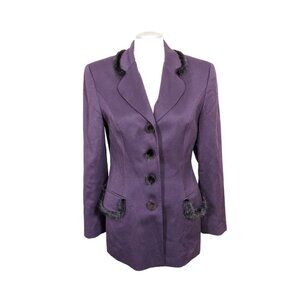 MILLE and UNE Paris Vintage Wool Blend Fur Trim Blazer Jacket Womens US 10 Plum